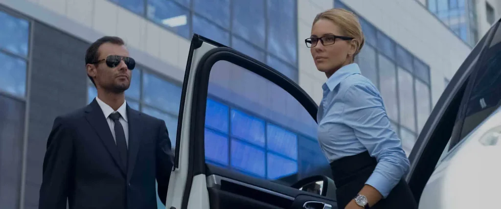 Businesswoman being guarded with executive protection